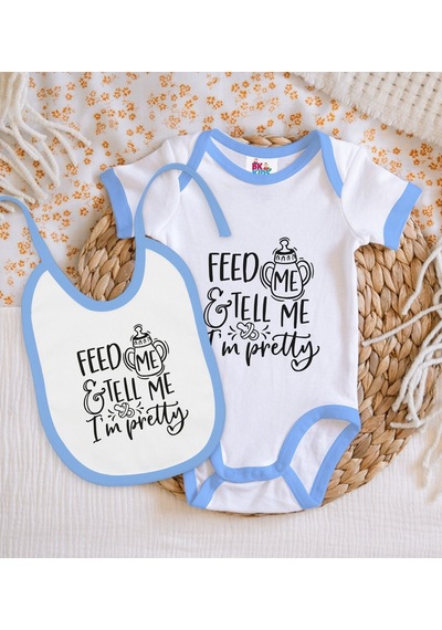 Bk Kids I'm Pretty Tasarımlı Mavi Bebek Body Zıbın Ve Mama Önlüğü Çok Renkli
