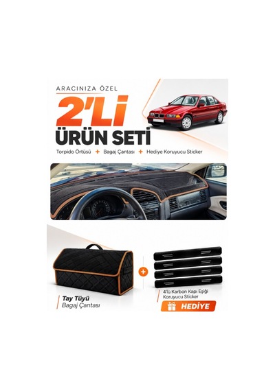 Bmw 3.20i E36 Aırbagsiz 1990-2000 Uyumlu Torpido Örtüsü + Tay Tüyü Çanta Seti - Siyah Kahverengi
