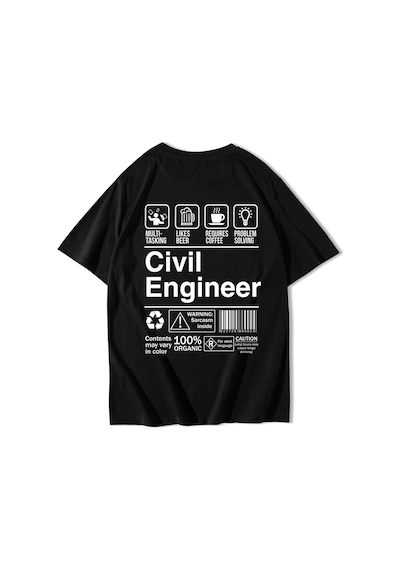 Brz Collectıon Brz Collection Unisex Oversize Civil Engineer T-shirt Siyah
