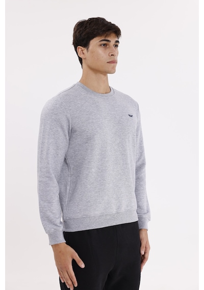 Rowinger Göğüs Logolu Bisiklet Yaka Rahat Kalıp Mevsimlik Sweatshirt Grey