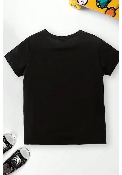 Uyguntarz Çocuk Orchid Baskılı Pamuklu Tshirt Siyah
