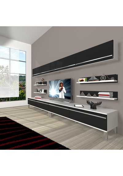 Decoraktiv Eko 360y Mdf Krom Ayaklı Tv Ünitesi Tv Sehpası Beyaz - Antrasit