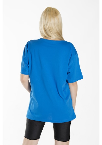 Kadın Mavi Basic Bisiklet Yaka Oversize Pamuklu T-shirt Mavi