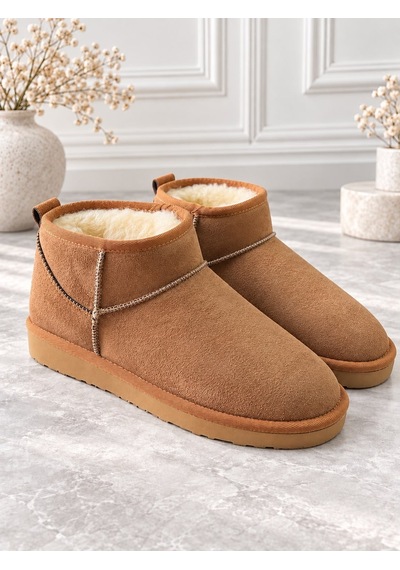 Dabab Shoes Holly Kadın Taba Lüks Süet İçi Kürklü Sıcak Astarlı 2 Cm Düz Tabanlı Kısa Bot Kar Botu