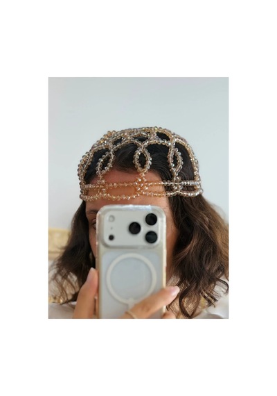 Kroşe Boncuk Saç Aksesuar Ve Bandana El Yapımı Altın