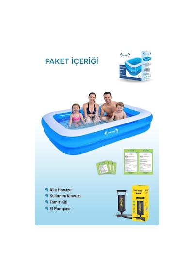 Heykida Swim Safe Dikdörtgen Havuz 305x183x50 + Manuel Pompa Mavi