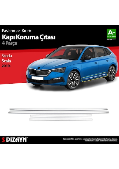 S-Dizayn  Skoda Scala Krom Kapı Koruma Çıtası 4 Prç. 2019 Üzeri.