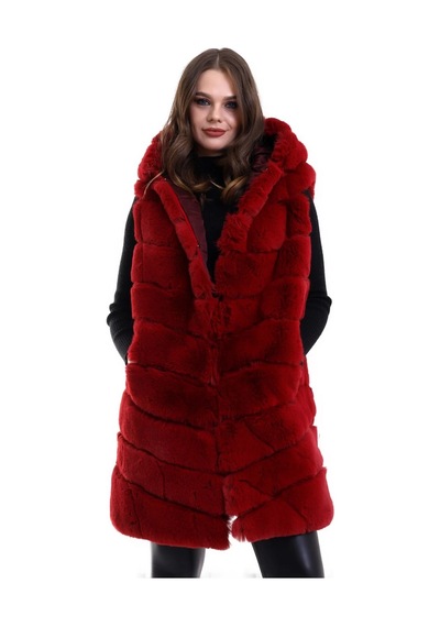 Ertaştrendstore Kadın Reks Kapüşonlu Yelek - Kırmızı Çok Renk