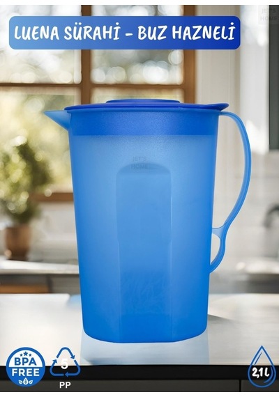 Luena Sürahi Pp-5 Kokusuz Sürahi Soğutuculu Mavi Sürahi Bpa Free 2,1 L
