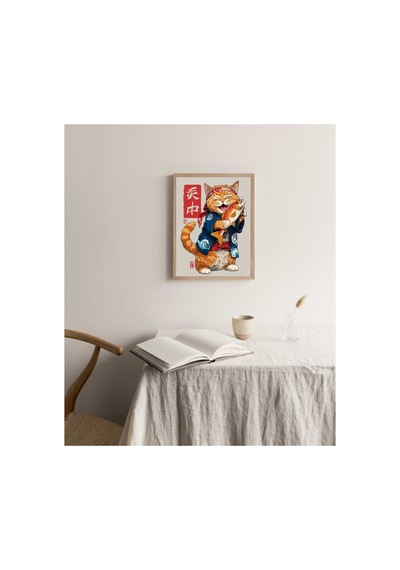 Sevimli Kedi Doğal Ahşap Çerçeveli Tek Parça Dekoratif Tablo Çok Renkli - 819526575 Çok Renkli