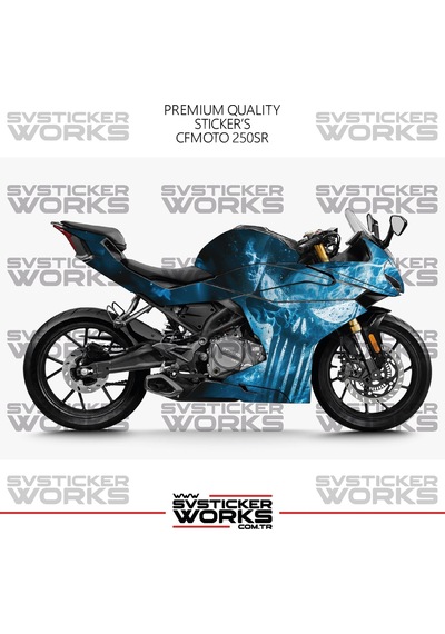 Cfmoto 250sr Kaplama Sticker Blue Punisher Design Motor Kaplama Modeli Hazır Kit Tüm Modeller Uyumlu