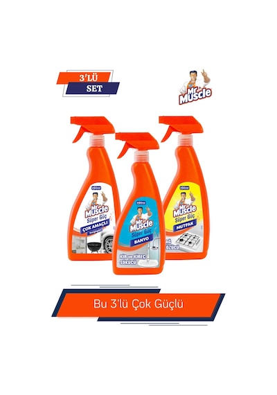 Mr. Muscle Süper Güç Serisi Banyo + Mutfak + Çok Amaçlı Temizleyici 3 x 750 ML