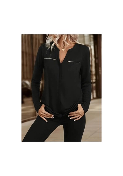 Butik İstanbul Kadın Uzun Kollu V Hakim Yaka Fermuar Detaylı Viskon Bluz Siyah Butik İstanbul Kadın Uzun Kollu V Hakim Yaka Fermuar Detaylı Viskon Bluz Siyah