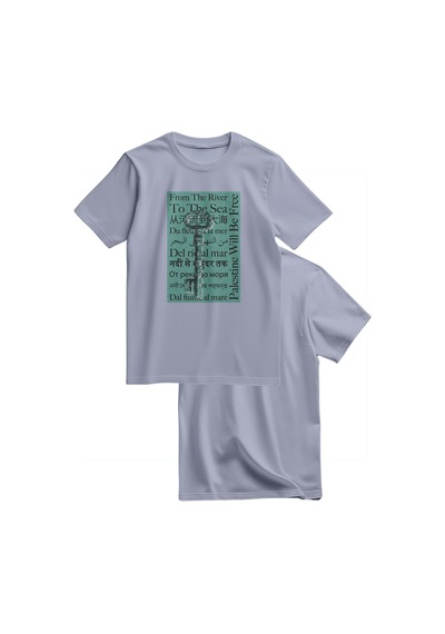 Unisex Kısa Kollu Dönüş Anahtarı Ve Çok Dilli "nehirden Denize" Sloganlı Tişört S - 2xl T300027 Gri