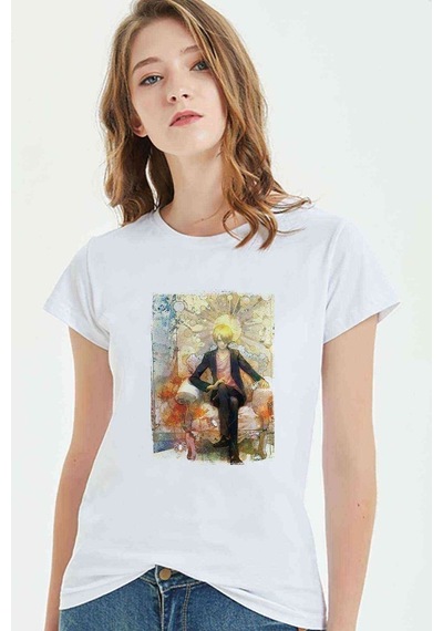 Anime One Piece King Baskılı Beyaz Kadın Tshirt