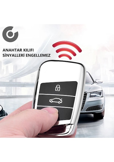 Volkswagen Passat Golf Arteon Tiguan Parlak Tpu Anahtar Kılıfı Mavi - Sustasız