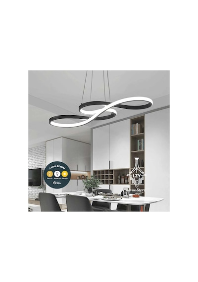 Modern Sanatsal Kıvrımlı Led Sarkıt Avize - 80cm Yatay Tasarım & Kumandalı 3 Renkli Siyah