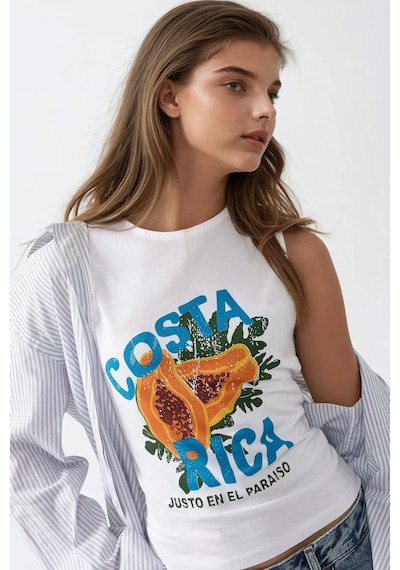 Hiccup Slim Fit Baskılı Bisiklet Yaka Pamuklu T-shirt Çok Renkli