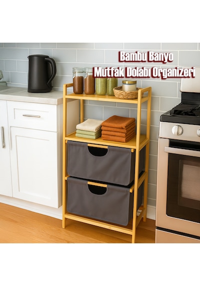 Porsima Pbt-714 Ahşap Bambu Banyo Mutfak Organizeri 3 Raflı Çok Amaçlı Banyo Mutfak Düzenleyici Organizer Banyo Mutfak Dolabı Sebzelik Organizeri Bambu