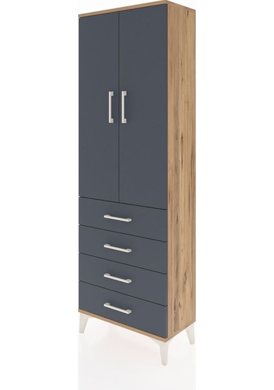 Arges Dolap 3 Raflı 4 Çekmeceli 2 Kapaklı 60x30x182 Çam-antrasit Çam