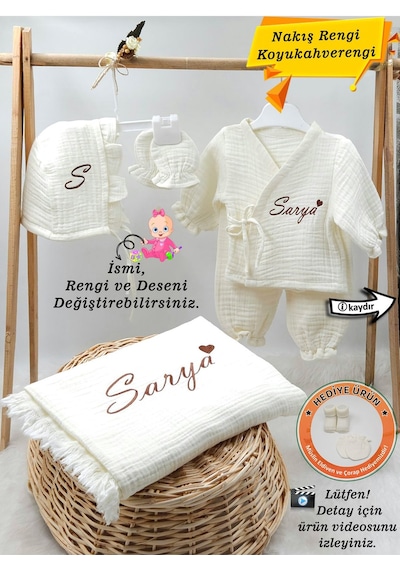 Gros Shop 4 Katlı Müslin 5'li Kimono Bağcıklı Tulum %100pamuk Hastane Çıkış Ekru