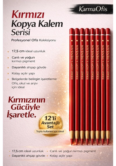Kırmızı Başlık Kalemi 12 Li Set 17,5 Cm Profesyonel Kırmızı Kopya Kalem Ofis Okul Arşiv İçin Kırmızı K12