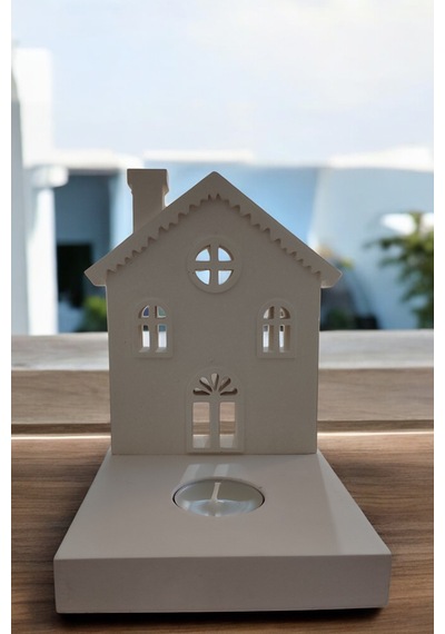Dekoratif Tealight Mumluk - Ev Şeklinde Mumluk Tealight Mum Dahildir Beyaz