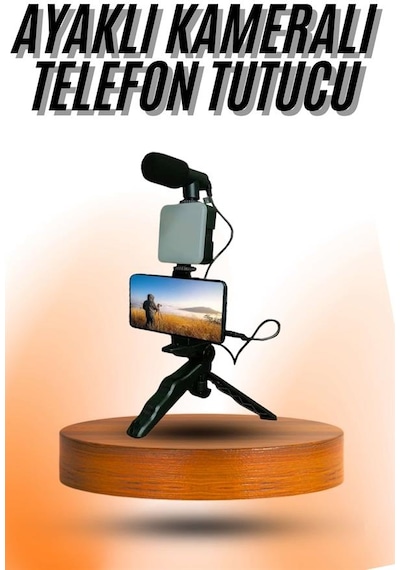 Telefon Tutucu Mini Mikrofonlu Tripod Vlog Çekim Video - Lisinya