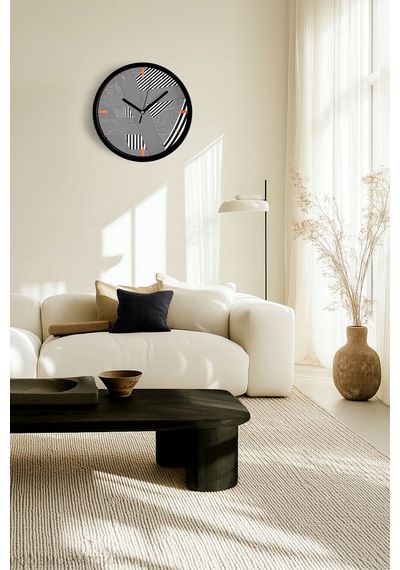 Soyut - Bohem - Geometrik Temalı Modern Duvar Saati - 30cm - Önü Camlı Siyah Kasa - Sessiz Mekanizma-jh0499 Siyah