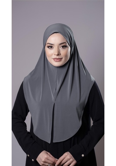 Hürrem Bone Antrasit Pratik Hazır Geçmeli Tesettür Eşarp Sandy Kumaş Yırtmaçlı Düz Hijab 2310 25
