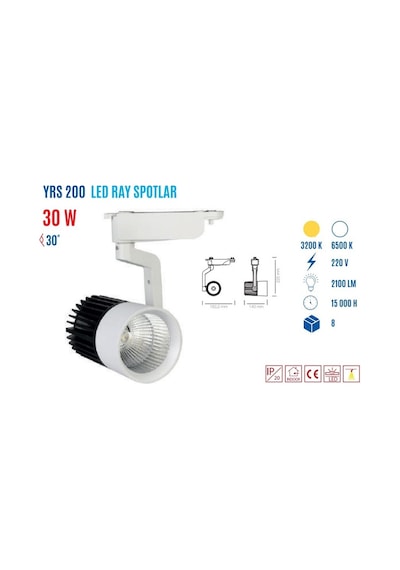 Ycl Yrs-200B 30W Cob Led Ray Spot Armatür Beyaz