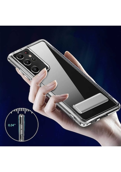 Galaxy S21 Ultra Kılıf Standlı Şeffaf Silikon Zore L-Stand Kılıf Renksiz