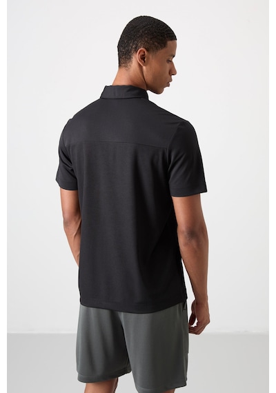 Tommy Life Siyah Polyester Nefes Alan Dokulu İnce Esnek Standart Fit Polo Yaka Erkek Performans T-shirt - 8840 Siyah