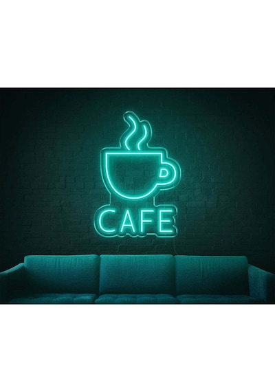 Cafe Yazılı Ve Şekilli Neon Tabela Turkuaz