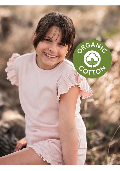 Denokids Organik Pembe Kısa Kollu Kız Çocuk Pijama Takımı