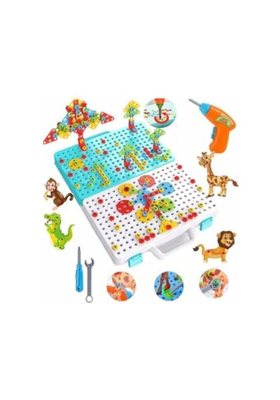 Eğitici Çantalı Pilli Matkap 3d Puzzle Mozaik Hayvanlar