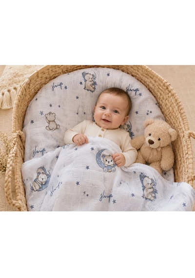 Minora Baby&Kids %100 Pamuk Müslin Bebek Örtüsü Çok Amaçlı Müslin Battaniye - 100 x 100 CM Açık Mavi