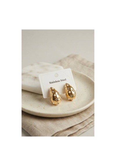 316l Çelik Gold Renk Taşlı Damla Model Küpe Tj-bkp12028 Evimdeyokyok