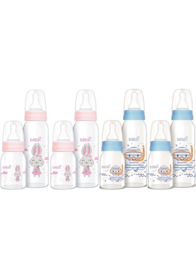 Bebsi Cam Biberon Seti Mavi - Pembe 250ml+125ml Karma 4lü Set
