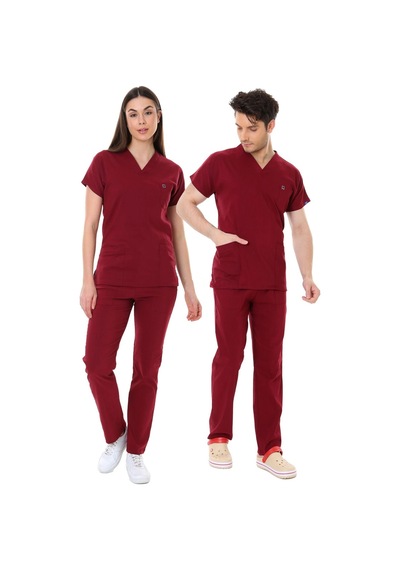 İba Medikal Bordo Flexcool Likralı Doktor Hemşire Scrubs Unisex