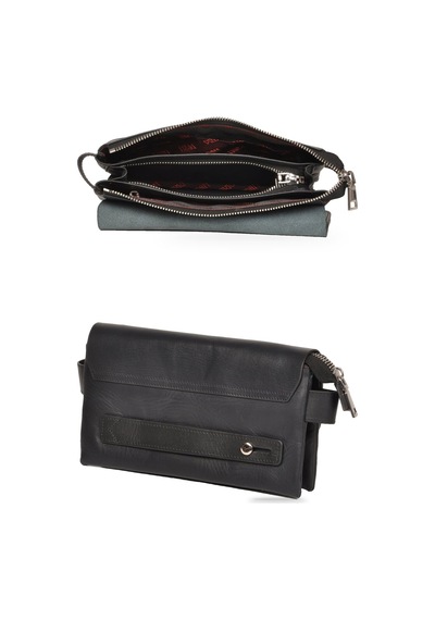 Praff Leather Siyah Çok Bölmeli Askılı Fermuarlı Kapaklı Erkek Portfoy El Çanta Pc-003