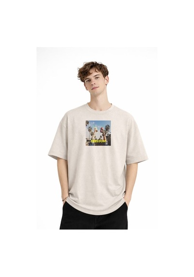 Alemdarshop Freedom - Oversize Erkek Tişört Bej