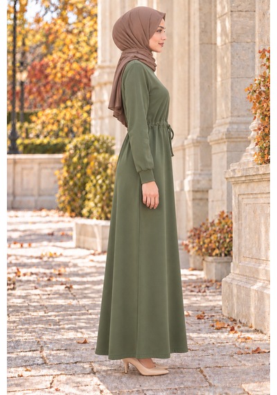 Sevitli Beli Tünelli İki İplik Elbise-haki-6004