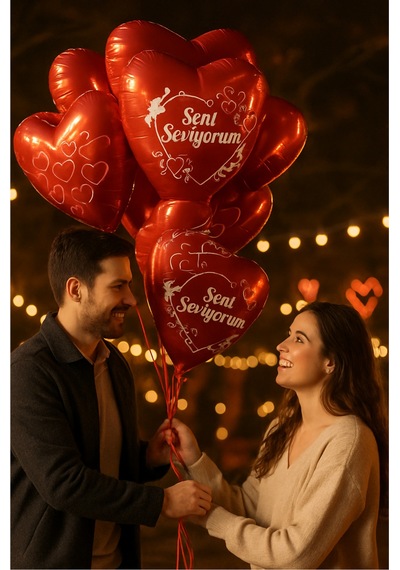 Folyo Kırmızı Kalp Balon Seni Seviyorum Baskılı 18 İnc 40 Cm Helyum Gazı Uymumlu Sevgili Hediye Kırmızı