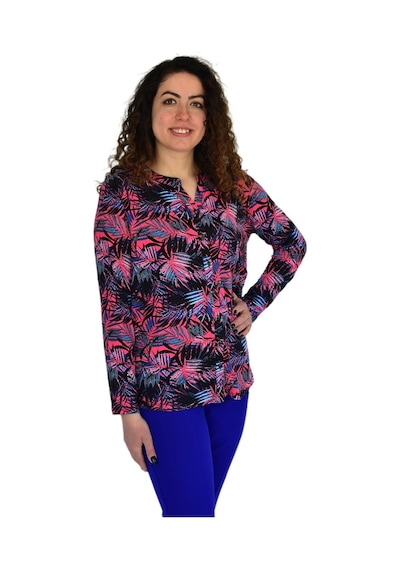 Kadın Yaprak Baskılı Düğmeli Viscon Bluz Bgl-st04273 Pembe Kadın Yaprak Baskılı Düğmeli Viscon Bluz Bgl-st04273 Pembe