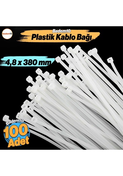 Tr 100 Adet Cırt Kelepçe 4,8x380 Mm Plastik Beyaz Renk Zip Kablo Bağı Çok Amaçlı Bağlama