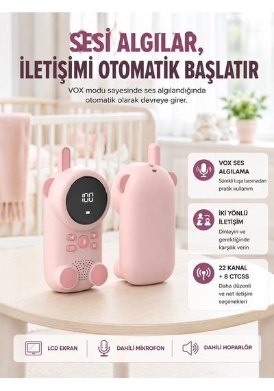 Zenvia Uzun Menzilli Bebek Telsizi 1-3 Km Çekim 22 Kanal Lcd Ekran Vox Şarjlı Znv2026