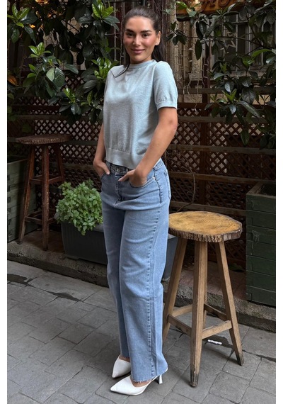 Mavi Bisiklet Yaka Kadın Triko Tişört Mg2703 Mavi