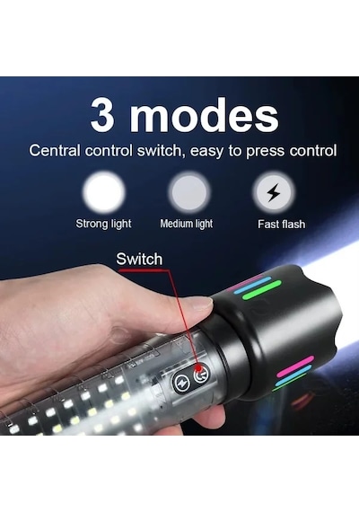 Go İthalat Güçlü Taktik Led El Feneri Paweınuo Sdt53 3800lm, 35w, Yan Cob Aydınlatma Ve Type-c Şar Siyah