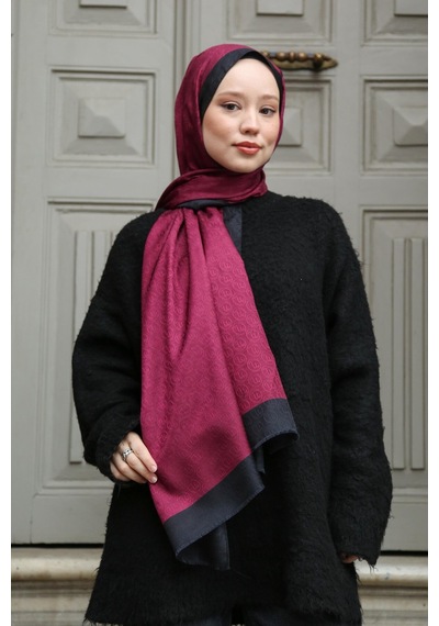 Premium Lux Original Monogram Şal İpek Vual, Yüksek Kalite, Hafif, Rahat, Şık, Tesettür, Shawl Bordo